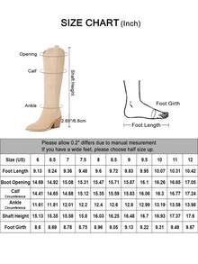 Reitoye Spring Summer Cowboy Boots For Women Embroidery Western Cowgirl Knee High Chunky Heel Boots With Pull-Up Tabs Prom Wedding Cowgirl Boot - 卡其色 - 查看 3