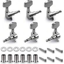 6 Pieces Guitar Machine Heads Knobs Guitar String Tuning Pegs Machine Head Tuners For Electric Or Acoustic Guitar (3 Left + 3 Right) - Silver - View 2