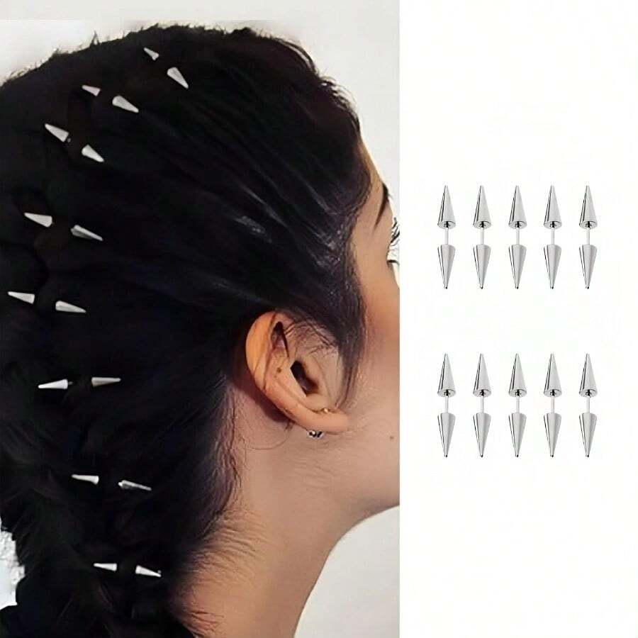 ChristmasGoth Hair Accessories For Women 10 Pcs Metal Punk Spikes Y2K Grunge Clips Emo Alt Gothic Jewelry For Braids Silver Christmas - Bạc - Xem 1