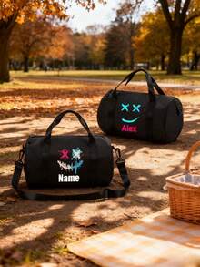 A Brand New Customizable, Cute, Minimalist, And Fashionable Mini Printed Fun Ghost Handbag, Very Suitable For The Back-To-School Season. This Travel Bag Features A Zipper Design, Nylon Material, And Can Be Worn On The Shoulder Or Cross-Body. - Black - View 4