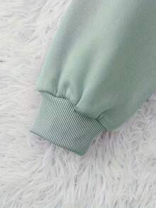 Red Lip Print Fleece Lined Loose Fit Round Neck Sweatshirt, Casual/College Style, Suitable For Daily Wear, Family Gathering, Spring Break, Spring/Summer, Valentine's Day, Carnival, Party, Beach, Wedding, Gym - Light Green - View 6