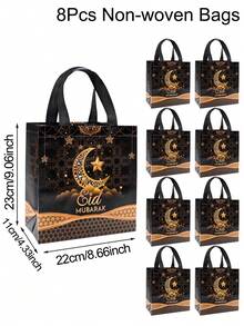 4/8 pezzi Borse regalo Eid Mubarak con manici, 23*22*11cm Borse riutilizzabili in tessuto non tessuto nero e oro per Eid Mubarak, borse a tracolla per regali di Ramadan Mubarak, forniture per feste di Eid Al-Fitr Ramadan - Multicolore - Visualizzare 7