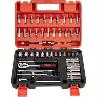 46pcs Professional Auto Repair Tool Kit - High-Quality Tool Set For Car, Bicycle And Motorcycle Maintenance - Compact And Portable, All-In-One Solution With Ratchet Wrench, Screwdriver Set