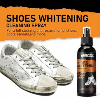AKSGRP 120ml Shoe Whitening & Cleaning Spray | No Scrubbing Needed, Brightens Leather, Canvas, Mesh, Midsole, Heel Edges, Spray-On Whitening, No Rinsing, No Sticky Residue
