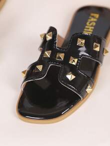 1 Pair Children's PU Casual Fashion Slippers, Suitable For Summer - Black - View 8