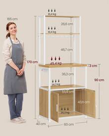 VASAGLE Scaffale Cucina con Prese, con Piano Alto 90 cm, Scaffale per Microonde con 8 Ganci, 40 x 60 x 170 cm, Rovere Dorato e Bianco Nuvola - Quercia dorata - Visualizzare 6