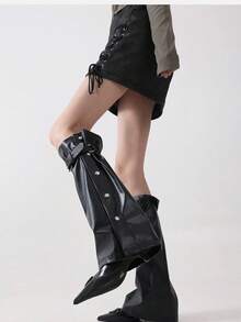 1 Pair Solost Dark Punk Style Black Cozy Leg Warmers, Women Metal Buckle Goth Outfit Micro Flare Boot Covers, Leather Cozy Leg Warmers