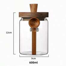 1 Glass Coffee Jar With Spoon, Sealed Food Storage Container For Sugar, Biscuits, Tea, Snacks, Spices, Salt And Pepper, Borosilicate Glass Jar With Wooden Lid, Food Storage Jar With Spoon Food Kitchen Storage Jar Storage Box - Multicolor - View 10