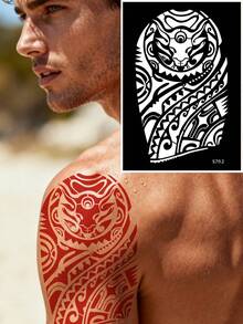 1pc Personalized Arm And Half Arm Tattoo Template, Suitable For Adult Men And Women, Half Arm Sleeve Tattoo Mo Version, Realistic Body Art Stickers, Body Painting Template - Black - View 11