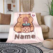 Cobertor de Flanela Personalizado de Capivara - Macio para Todas as Estações, Padrão Fofo de Capivara Marrom e Estrela Amarela, Lavável em Máquina, Presente para Amigos/Família, Decoração de Casa, Design Fofo de Animal, Têxtil Doméstico, Atmosfera Natalina em Casa, Respirável, Macio