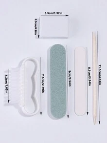 一套美甲修脚套装 - 独立包装，5合1全套指甲清洁护理工具，包含迷你指甲锉、指甲抛光块、指甲抛光器、指甲刷和角质层推 | 便携式指甲护理套装，适用于美甲沙龙、家庭、美甲店 - 粉色全息包装 - 彩色 - 查看 5