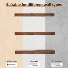 Floating Shelves Floating Book Shelves For WallHome Decor 2 Sets Of Wall Shelves Display Shelf Suitable For Bathroom Living Room Bedroom Kitchen Hanging Storage Racks 3 Pack Brown - 3Pack - View 5