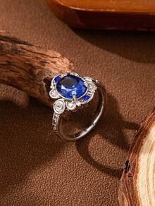 1 chiếc nhẫn đá Zirconia xanh thời trang và thanh lịch, quà tặng trang sức cho đám cưới, đính hôn, tiệc tùng - Màu xanh lam - Xem 4