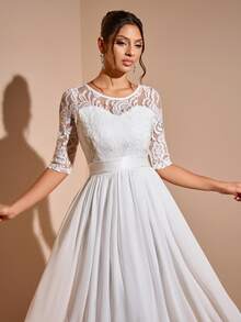 蕾丝拼接极简露背优雅奢华婚纱 - 白色 - 查看 10