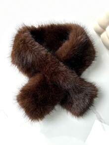 1 pieza Bufanda de tela a rayas para mujer, bufanda de cuello de piel sintética, bufanda versátil y de moda con diseño cruzado, bufanda gruesa y cálida y esponjosa para el invierno - Multicolor - Ver 6