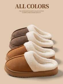 1 Pairs (Women's & Men's) Cozy Plush-Lined Suede Winter Slippers-Warm, Non-Slip, Earth-Tone Open-Toe Home Shoes For Cold Season, Comfortable Indoor/Outdoor Use, Perfect For Family Daily Wear & Holiday Gifts Insulation,Galentines,Puppy,Carnival,Party Decorations,Shoe,Spring Summer Picks,Brides Maid Gifts,Room,Bedroom Decor,Beach,Travel,For Men,For Women,Vacation,Women's Day,Travel Essentials,Wedding Favours,Y2k,Bedroom,Car Accessories Women,Kitchen Decor,Cute Stuff - Multicolor - View 1