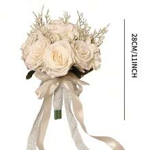 باقات زفاف بوهيمية للعروس والوصيفات، زهور الورد الاصطناعية البيضاء والشمبانيا لديكور الزفاف، باقات عروس ترتيبات زهور الزفاف لديكور المنزل وطاولات الوسط، زهور ورد اصطناعية للرمي في مراسم الزواج المدني واكسسوارات عيد الحب - بيج أ - مشاهدة 7