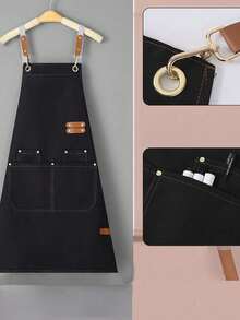 1pc Canvas Waterproof Dining Apron With Pockets, Perfect For Coffee Bars, Restaurants, Milk Tea Shop Flower Shop Coffee Baker Waterproof Waist Overalls For Women