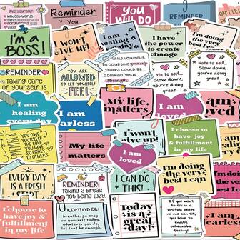 50 st. självbekräftande inspirationsklistermärken kan användas för dekoration av laptop, vattenflaska, telefon, Kindle, dagbok, scrapbook, stötfångare, skateboard, bagage, för handgjord kortdekoration