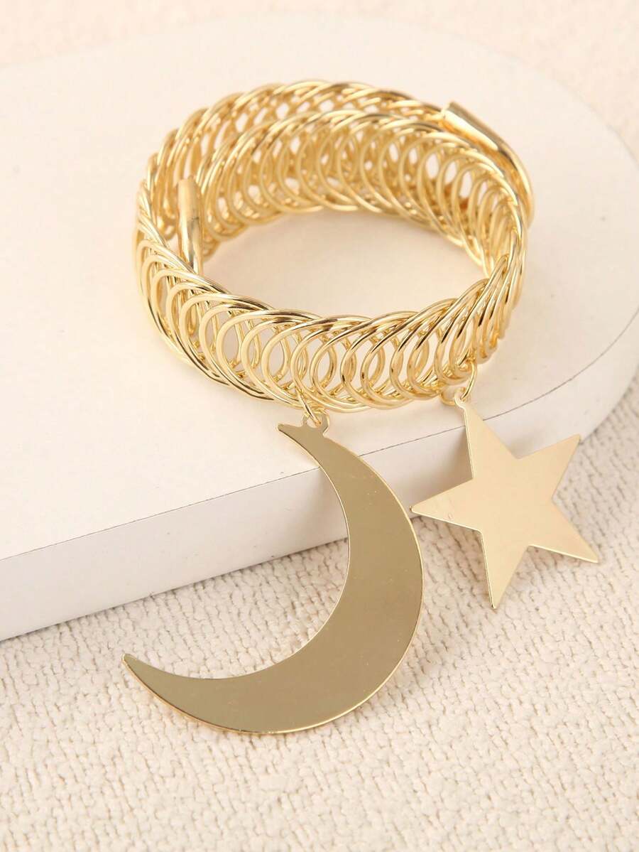 1pc Minimalist Window Curtain Clip, Star & Moon Spring Ring Curtain Tie Back, No Drilling Required - Multicolor - View 1
