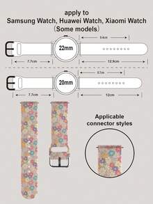 1条印花硅胶智能手表表带，这款通用型20-22毫米表带具有广泛的兼容性：兼容华为Watch GT3/GT4、三星Galaxy Watch6以及 Series 1至Series 9、SE和Ultra（表壳尺寸38-49毫米）。