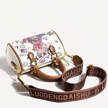Bag Women's New Anime Fashion Graffiti Cute Little Bear Cartoon Girl Skew Straddle Bag Handheld Boston Bag Portable Retro Fashion Shoulder Bag Suitable For Work, Commuting, Daily Outgoing, Shopping, Dating - 彩色 - 查看 8