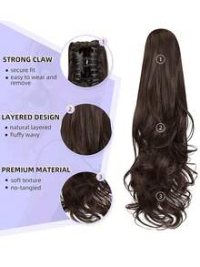 Hair Ponytail Extension Claw Clip In Ponytail Hair Extensions Pony Tail Extensions Natural Wavy Synthetic Curly Hairpiece Dark Brown For Women - Multicolor - View 6