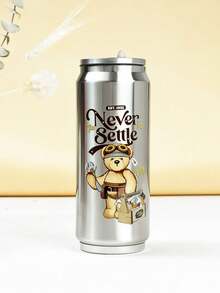 1个500毫升 TEDDYISLAND创意水杯，可乐瓶造型，304不锈钢双层保温杯，便携简约吸管杯，休闲杯，户外旅行杯，含吸管