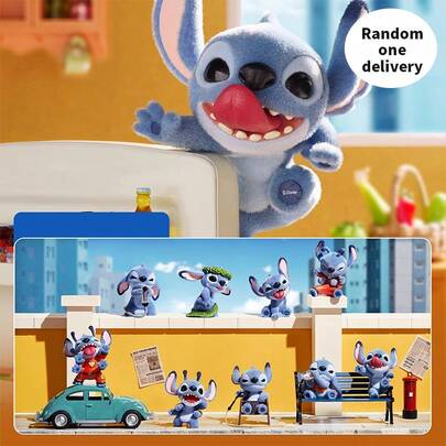 Miniso Figura ciega de la serie "Travieso" de Stitch, con varias poses traviesas, artesanía exquisita, diseños de escenas múltiples, adecuada para exhibición en estantería y como regalo (se envía 1 pieza al azar)
