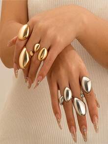 Set de inele din oțel inoxidabil la modă, cu formă de lacrimă, pentru femei, potrivite pentru purtare zilnică, evenimente formale, petreceri și cadouri pentru prieteni - Multicolor - Vizualizare 14