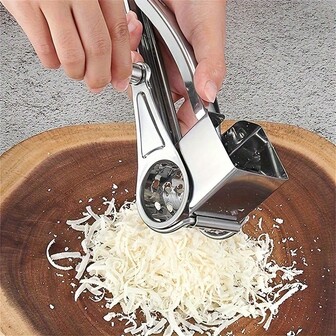 Premium Stainless Steel Cheese Grater - Manual Rotary Shredder With Interchangeable Blades, Durable Metal Kitchen Tool For Effortless Cheese Prep, Ideal For Home & Restaurant Use, Cheese Grater