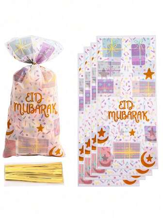 50pcs Star & Moon Pattern Gift Bags - Transparent Plastic Gift Packaging Bags For Eid Mubarak Celebrations