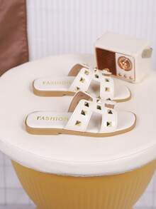 1双儿童PU休闲时尚拖鞋，适合夏季穿着 - 米色 - 查看 5