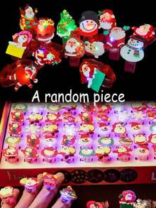 30pcs/6pcs/1pc Christmas Ring Light, Christmas Bracelet With Santa Claus, Snowman, Snowflake - Battery Powered Glowing Party Decorations, Multi-Color LED Lighting Effects, Suitable For Christmas, Halloween, Birthday Party - Includes Battery, Durable Plastic Rings For Fingers And Wrists