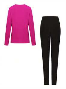 Valentine's Day Fashion Women's Casual Outfit, Featuring A Unique Heart-Shaped Pattern, Includes A Long-Sleeve Top And Long Pants With An Overall Stylish Print Design. - 彩色 - 查看 4