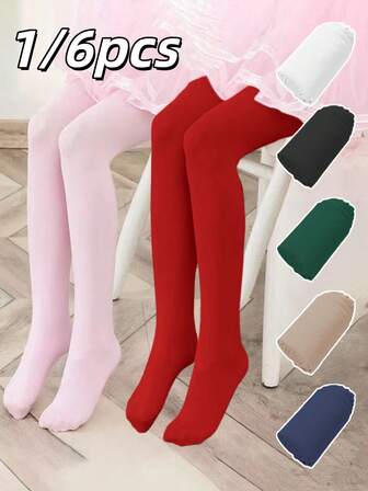 1/6 Pairs Girls Velvet Soft Solid Color Stirrup Tights - Teens Ballet And Casual Wear Leggings, Elastic Comfortable, Teens Dance Wear | Smooth Look Leggings | Stretchy Fabric Tights, Girls Leggings