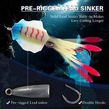 Squid Fishing Lures Large Simulation Luminous Artificial Lures Baits With 3D Holographic Eyes & Treble Hook, Built In Lead Blocks, Lifelike Plastic Fishing Soft Lures For Saltwater Fishing,29461046 - 紅白色 - 查看 6