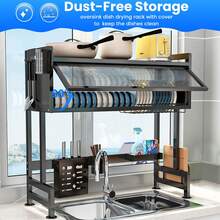 EOOGER Over The Sink Dish Drainer Drying Rack 3 Tier Over Sink Dish Rack For A Tidy Kitchen Sink Shelf, Large Dish Drying Rack With Flip Door, Stainless Steel Dish Drainer Kitchen Sink Organizer - màu đen - Xem 3