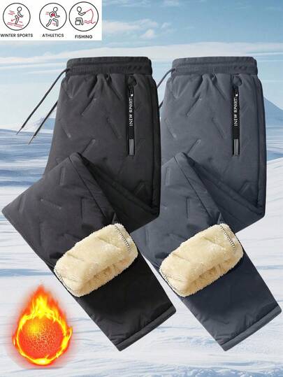 Warm Thermal Lined Thick Jogger Pants, Men's Casual Loose Pants With Large Pockets And Drawstring Waist, Suitable For Outdoor Activities In Autumn/Winter