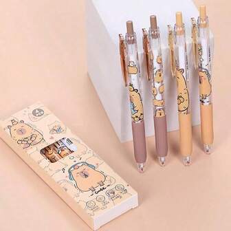 Capybara Cute Retractable Cartoon Pens 0.5mm Black Writing Pens For Students And Office Use Fun And Ergonomic Design Ideal For Daily Writing NoteTaking And Creative Projects,Large-Capacity Multi-Layer Pencil Case, Perfect For Back-To-School And Christmas Gifts