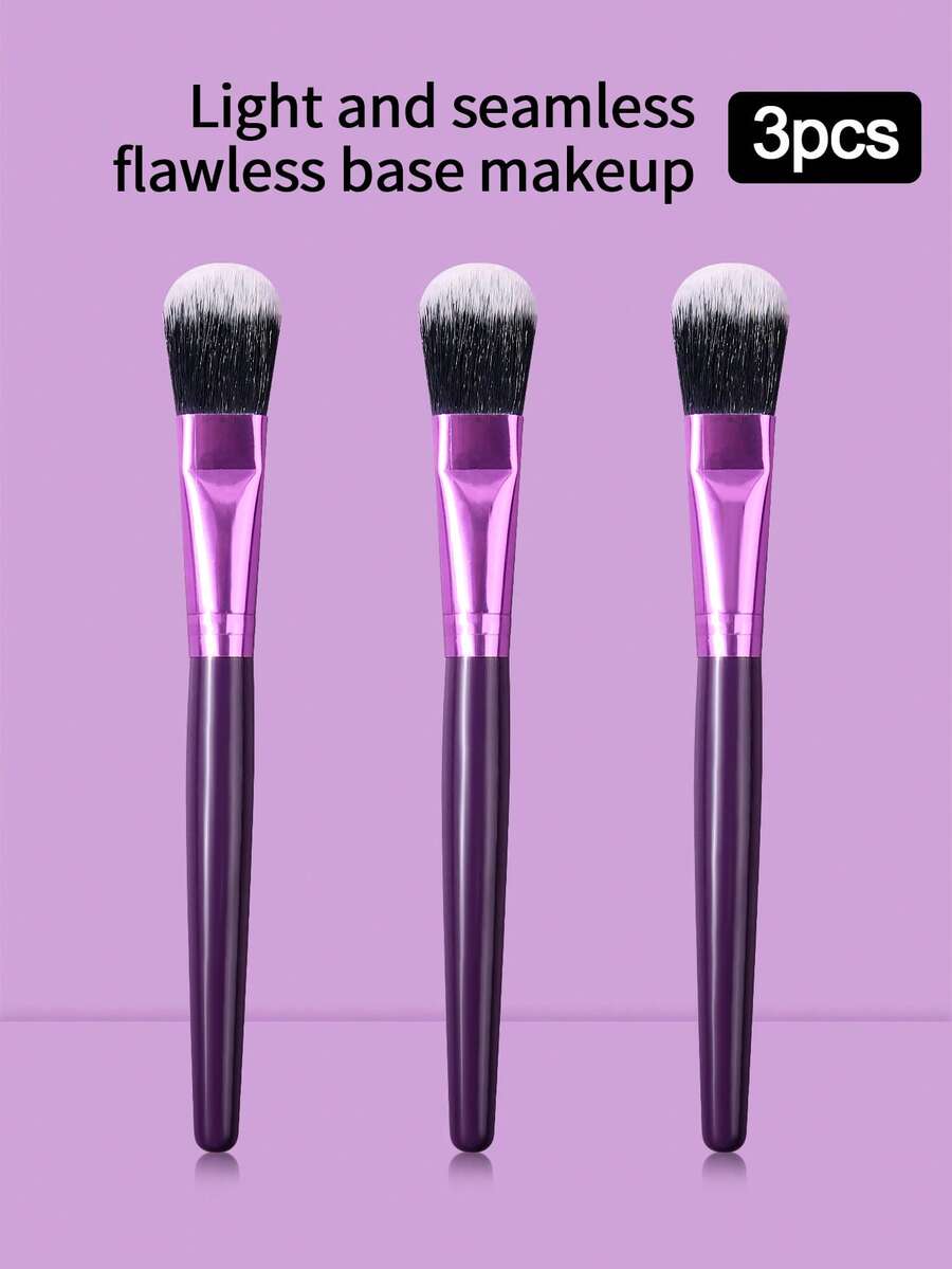 1支/3支装舌形粉底刷，轻盈无痕遮瑕刷，柔软精准刷毛，粉底刷，遮瑕刷，腮红刷，修容刷，腮红刷，古铜粉刷，散粉刷，粉底刷，腮红刷 - 紫色 - 查看 1