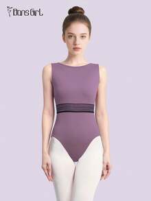 DonsGirl 女式连体芭蕾紧身衣 - 优雅无袖，高腰，配有腰带，适合芭蕾舞/现代舞/古典舞、体操瑜伽和日常穿着 - 紫色 - 查看 9
