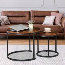 2X Coffee Tables For Living Room Small Round Coffee Table For Small Spaces Brown - mặc định - Xem 1