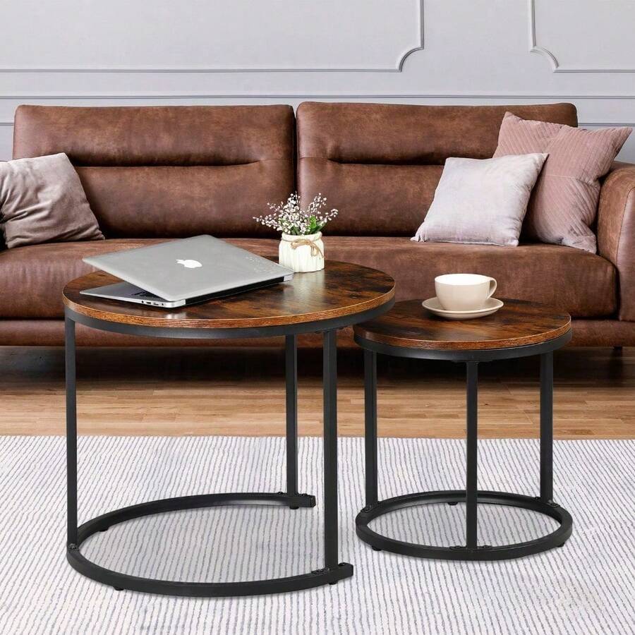 2X Coffee Tables For Living Room Small Round Coffee Table For Small Spaces Brown - mặc định - Xem 1