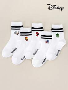 Marvel 1/5 pares de calcetines para niños con estampados de  Spiderman, Iron Man, , Thor, calcetines con volantes, calcetines blancos a rayas negras tipo tripulación, calcetines tobilleros para niñas y niños, calcetines tobilleros suaves y transpirables, calcetines sin deslizamiento para mocasines, calcetines tobilleros con gráficos de dibujos animados, lindos y casuales para uso diario - Multicolor - Ver 15