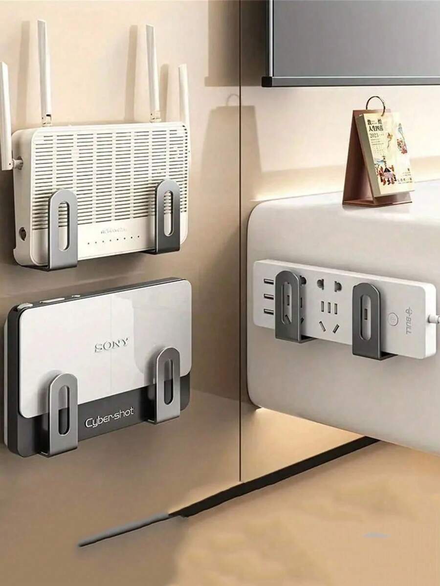 1/2 piezas Estante de almacenamiento de pared, adecuado para enrutador, módem WiFi, decodificador, gestión de cables, exhibición de joyas, organizador multifuncional ahorra espacio con adhesivo - Multicolor - Ver 1