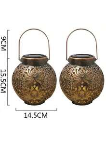 1 đèn lồng hoa mẫu đơn bằng sắt chạy bằng năng lượng mặt trời, đèn treo thiết kế rỗng, thích hợp cho chiếu sáng cảnh quan sân vườn ngoài trời, đèn thả trang trí - Đồng - Xem 7