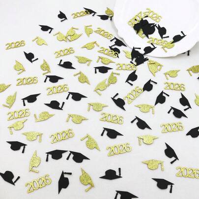 100 יחידות קונפטי שחור וזהב לכבוד סיום הלימודים 2026 לקישוט מסיבת סיום הלימודים 2026