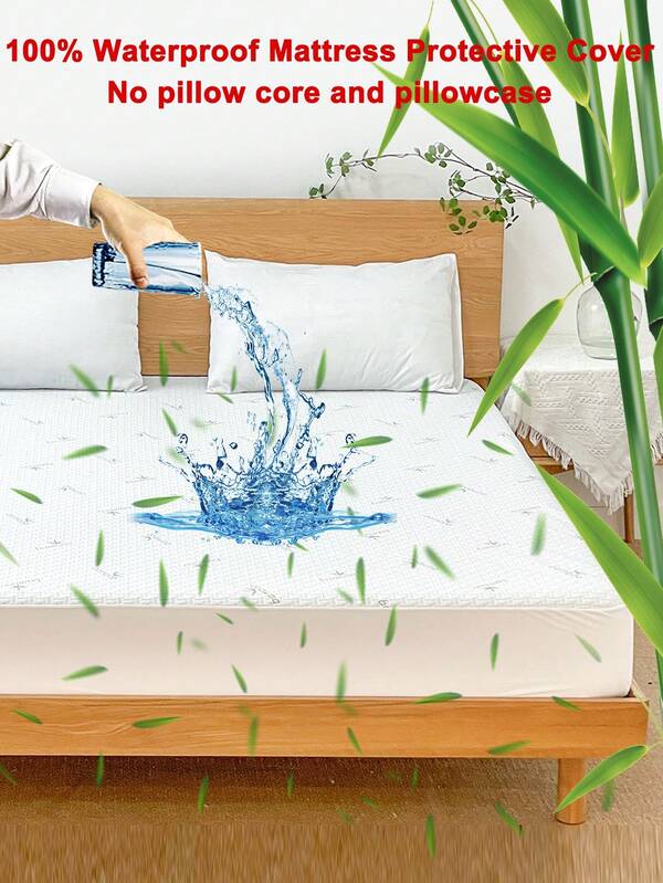 1pc Mattress Cover, 100% Waterproof Mattress Cover, Cool And Breathable Bamboo Mattress Cover, Surface And Surrounding Waterproof, Anti - Overflow, Breathable, Provide Comfortable Cool Soft Touch, Uniform Distribution Of Heat, Bring The Best Night Sleep Experience