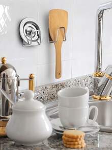 2pcs/Set Strong Adhesive Kitchen Sink Sponge Holder Rustproof & Waterproof Sink Drain Rack Scrubber Hanger Caddy Accessories Storage Rack For Scratch Scrub Dishcloth Dishrag Wool Exfoliator Strainer Stoppe Draining Rack Wall-MountedStorage Hooks - Multicolor - View 8